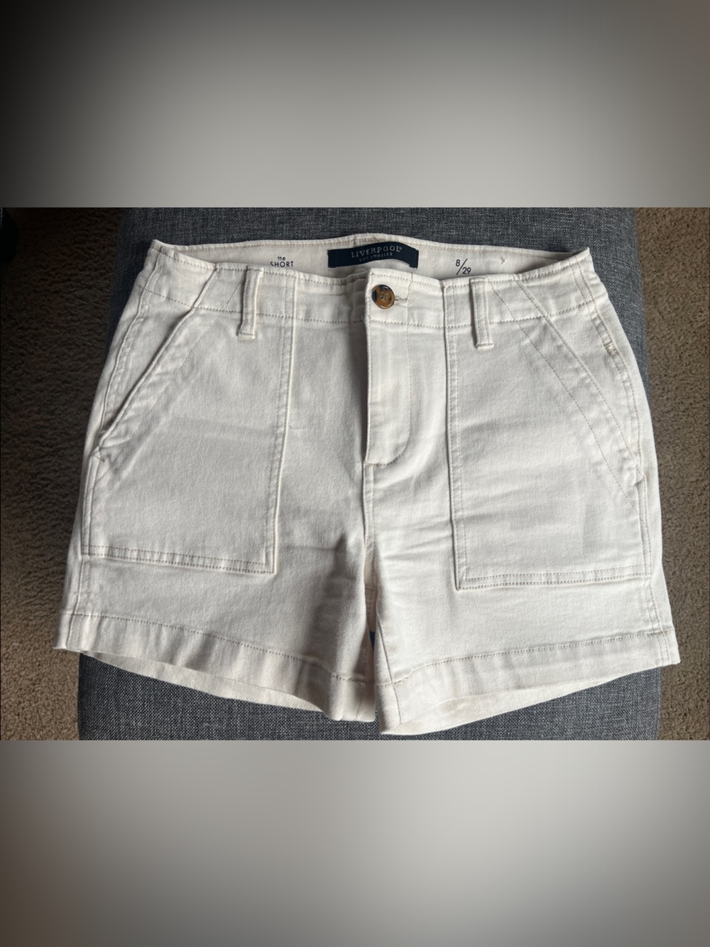 Liverpool Cream Denim Pocket Shorts - Women's Casual